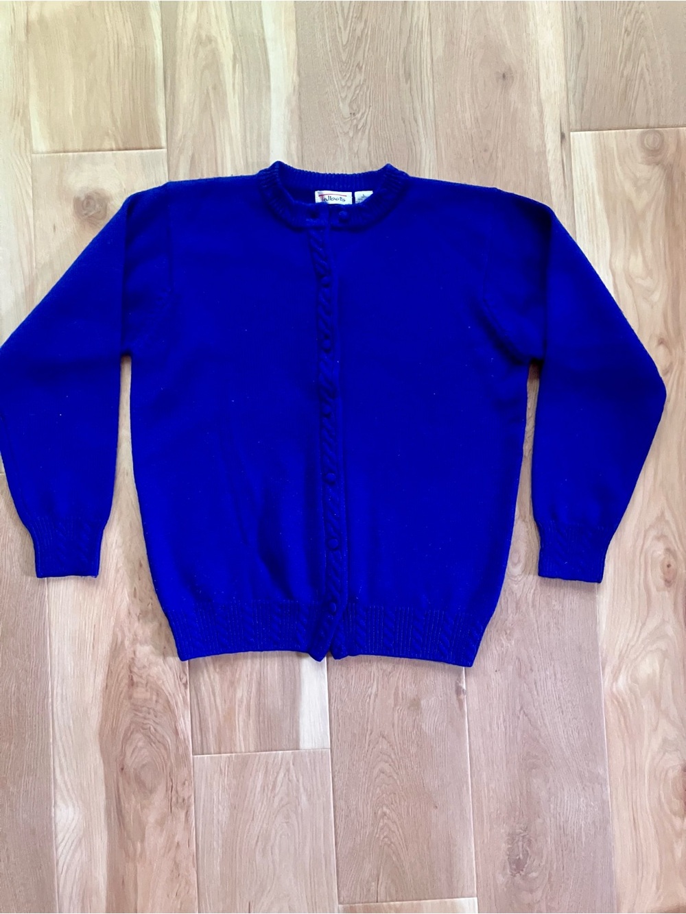 Vintage Talbots wool Cable Trim Button-Front Crewneck Cardigan